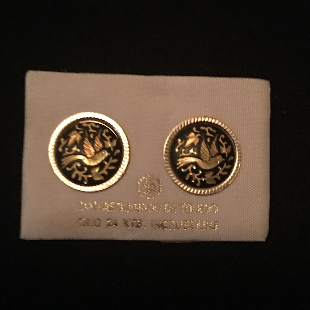 Damascene Gold Bird earrings 24K. Never been worn